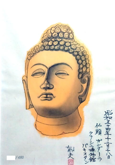 平山郁夫 仏頭 Buddha head 1981年 絵画（木版画）作品